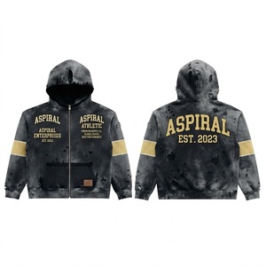 Sudadera con capucha y cremallera unisex personalizada de algodón pesado de 350 GSM con lavado ácido, corte oversize, logo serigrafiado, ropa casual de estilo urbano. - Product Image 1