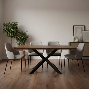 Juego de Mesa de Comedor Moderno de Madera de Mango Sólida, Hecho a Mano, Ecológico, para 4 Personas, Cuadrado, Acabado Miel, Estilo Industrial - Product Image 4