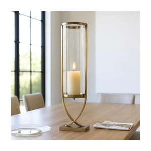 Glass <b>Hurricane</b> Candle Holder Glass Candle <b>Lantern</b> Metal <b>Hurricane</b> <b>Lantern</b> Modern Candle Holder Gold Metal Candle Holder Tall - Product Image 5