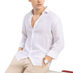 Camisa de Lino Ecológica para Hombre - Camisa Casual de Verano con Manga Larga y Cuello Clásico, Cierre de un Solo Botón Blanco - Product Image 1