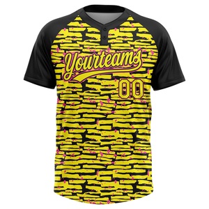 Camiseta de Béisbol Sublimada Personalizada, Amarilla, Negra y Rosa, con Estampado, Absorbente de Humedad, Unisex, para Adultos, Manga Corta, Corte Regular - Product Image 2
