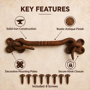 SHUBHAM Loquet antique en fer forgé à crochet et œillet, 143 mm, quincaillerie de serrure de porte rustique style ferme pour armoires, fenêtres et meubles - Product Image 5