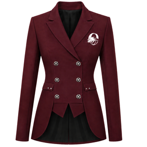 Custom <b>Burgundy</b> <b>Women</b> Horse Riding Double Breasted Tailored Slim Fit Long Sleeve Formal Business Office Printed Eco-Friendly - Product Image 1