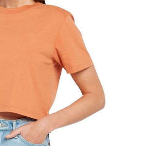 T-shirt court à col rond pour femme, couleur unie orange, manches courtes, jersey décontracté, respirant, 100% coton, à porter au printemps et en été - Product Image 5