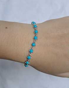 Pulsera de Eslabones Redondos de Turquesa Natural de 4 mm, Pulsera de Cadena de Plata de Ley con Piedras Preciosas Azules, Joyería Elegante para Mujer, Regalo para Ella - Product Image 6