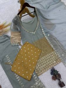 Conjunto Premium GMY de Kurta, Choli y Palazzo, Bordado en Seda, Elástico, Antiarrugas, para Todas las Temporadas, con Estampado Digital y Dupatta de Faux Georgette - Product Image 6