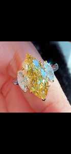 Fancy Yellow Marquise Cut 5CT Moissanite Three Stone Ring Original 925 Sterling Silver Wedding <b>Unique</b> Fine Jewelry <b>Gift</b> <b>For</b> <b>Her</b> - Product Image 1