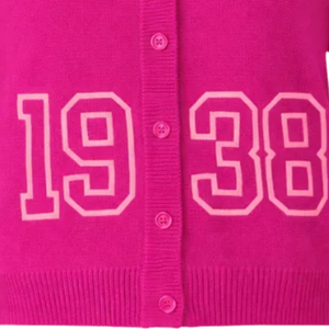 Pink Embroidered Cardigan Women 1938 Graphic Knit Sweater Button Front Fashion Outerwear Casual Long Sleeve Warm Layer Clothing - Product Image 6