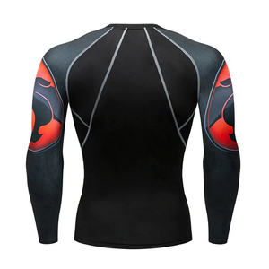 Chemise de compression pour homme, respirante, anti-rides, séchage rapide, polyester/nylon, pour entraînement, manches longues, noir, gris, rouge - Product Image 3