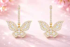 Pendientes colgantes de mariposa con circonita cúbica, hechos a mano, con diamantes, plata de ley 925, chapados en oro de 18k, para mujer - Product Image 5