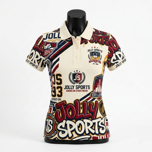 Camiseta polo para mujer de poliéster suave 180 que absorbe la humedad, color crema, con estampado multipanel, sublimación y logotipo personalizado. Camisetas polo para mujer. - Product Image 1