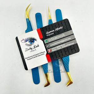 แหนบต่อขนตาปลอมทำจากสเตนเลสสตีลปลายแหลมสีทองมีโลโก้ตามสั่ง - Product Image 6