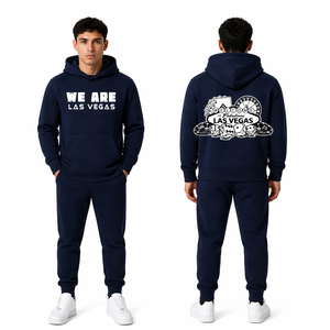 ชุดวอร์มฮู้ดดี้ลาสเวกัสสำหรับผู้ชาย สีกรมท่า ผ้าฟลีซ เสื้อสเวตเชิ้ต กางเกงจ็อกเกอร์ ลายคาสิโน สตรีทแวร์ ชุดกีฬา - Product Image 1