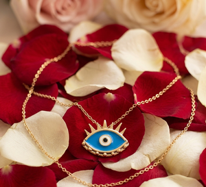 Collier pendentif œil chrétien en laiton fait main, résistant au ternissement, émail bleu, protection, bijoux minimalistes pour fiançailles et usage quotidien - Product Image 3