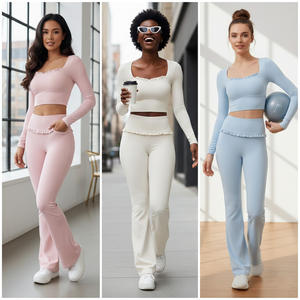 Ensemble de yoga en nylon et élasthanne à séchage rapide, haut court et pantalon évasé, pour la gym et l'entraînement, vente en gros depuis le Bangladesh - Product Image 3