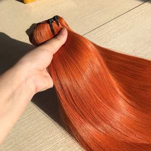 Vente en gros Original 100% cheveux humains vietnamiens perruque droite naturelle en perruque frontale de couleur orange avec extensions de machine - Product Image 6