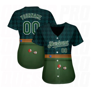 เสื้อเบสบอลลายสามมิติสีเขียวขาวแบบกำหนดเอง ดีไซน์ลายบิลเลียดแท้ - Product Image 3