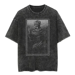 Camiseta holgada gráfica vintage lavada con cuello redondo, estilo oversize Y2K, streetwear, hip hop, urbana, con efecto stonewashed y corte boxy. - Product Image 6