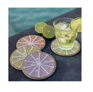 Sous-verre perlé fait main, broderie de perles motif coléoptère vert et insectes, design personnalisé - Product Image 3