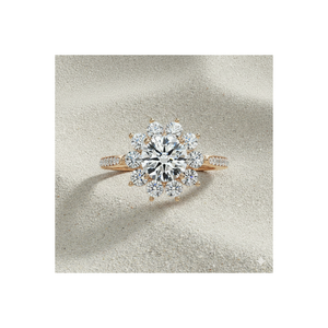 Anillo de Compromiso con Halo de Diamantes en Forma de Estrella, Chapado en Oro Rosa, Certificado de Lujo - Product Image 1