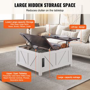 Tavolino da Caffè Quadrato Stile Rustico da 36 Pollici con Piano Sollevabile e Presa di Corrente Integrata, Tavolo da Cocktail in Legno per Soggiorno - Product Image 4