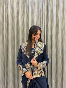 Gaun Lehenga Saree Desain Prancis dengan Blus Panjang dan Bordir Berat untuk Musim Pernikahan dan Pakaian Pesta - Product Image 4