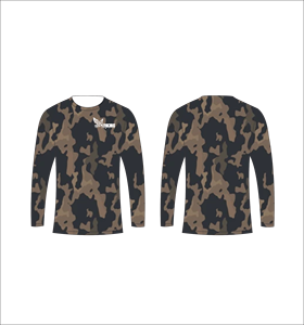 T-shirt à manches longues personnalisé, motif gris brun foncé, évacuation de l'humidité, performance athlétique, entraînement sportif, fitness - Product Image 1