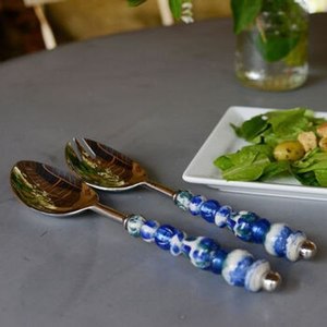 Ensemble cuillère et fourchette à salade en bois, ustensiles de cuisine faits à la main pour servir la salade - Product Image 2