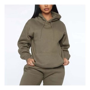 Survêtement décontracté 2 pièces pour femme, personnalisé, en gros, hiver, manches longues, couleur unie, en molleton respirant polyester/coton - Product Image 2