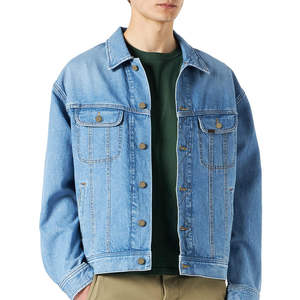 Veste en jean vintage Y2K pour jeunes hommes, personnalisée en usine, avec effet délavé, patchwork et imprimé - Product Image 1
