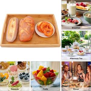Plateau de service en bambou, plateau de lit pour petit-déjeuner avec poignée, plateau de service en bois pour servir, plateaux de lit pour petit-déjeuner - Product Image 2