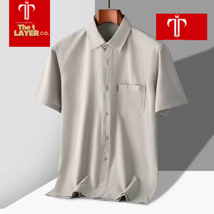 เสื้อเชิ้ตผู้ชายลำลองฤดูร้อน ผ้าโพลีเอสเตอร์ ตัวเลือกแบบสั่งทำ ทรงหลวม แฟชั่นเรียบง่าย ระบายอากาศได้ดี ซับเหงื่อ แขนสั้น - Product Image 1