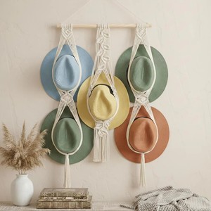 JNC Set-5 - Colgador de Pared de Macramé de Algodón Estilo Bohemio con Diseño Floral, Lavable, con 5 Ranuras para Gorras, para Decoración del Hogar y Entrada - Product Image 4
