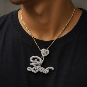 Collar con Colgante de Plata 925 con Diamante Moissanita, Chapado en Oro, Personalizado con Letra Inicial, Nombre, Corazón, Estilo Hip Hop, Unisex - Product Image 2