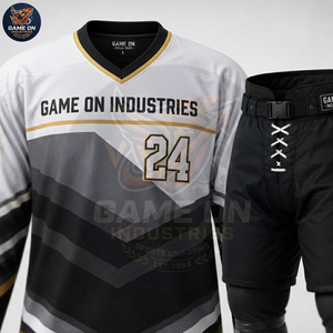 Private Lable Oem Odm Low Moq Breathable Team Sportswear Sublimation Design Custom Black White Gold Ice Hockey Uniform Sets - Product Image 5