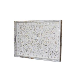 ถาดเก็บสีขาวมุกถาดหวายทรงกลมโบราณถาดฝังมุกแม่ - Product Image 1