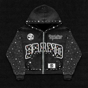 Sweat-shirt à capuche oversize noir avec détails en strass et poche avant, unisexe, décontracté, streetwear d'automne - Product Image 5