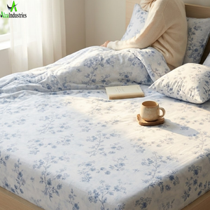 King Size Floral Blue Bedsheet <b>Set</b> | Soft Cotton <b>Bedding</b> <b>Set</b> with Pillow Covers | Breathable Lightweight Home Bedroom Decor <b>Set</b> - Product Image 5