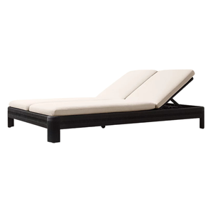 Minimalist Teak <b>Double</b> Sun Lounger Outdoor Adjustable Backrest Poolside <b>Daybed</b> Modern Resort Couple Sunbed Weather Resistant - Product Image 1