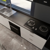 Meuble de cuisine moderne en MDF sur mesure avec finition bois et îlot en marbre/quartz pour projets hôteliers et d'appartements OEM