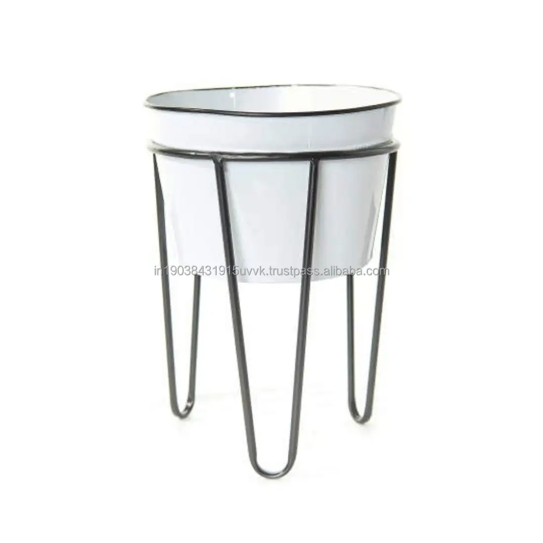 White Coated Excellent Iron Pot Small Bucket For Green Plants Indoor Home Garden Accessories Metal Planter With Stand Home Decor