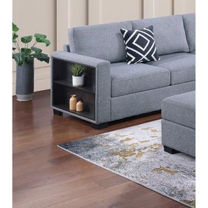 Set Divano Componibile Contemporaneo 4 Pezzi in Bouclé Grigio con Mensole Integrate e Pouf a Cuneo Funzionale per Soggiorno - Product Image 5