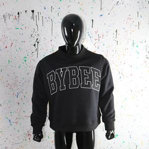 BYBEE BLACK <b>Mock</b> <b>Neck</b> Sweatshirt 100% BLACK Applique Embroidery wide <b>neck</b> Sweatshirt Finer Threads - Product Image 3