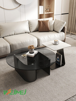Table basse de luxe nordique en marbre avec plateau en verre, pieds personnalisables, ensemble table basse et table à thé, table basse ronde moderne