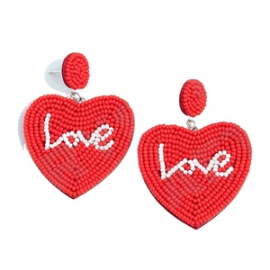 Pendientes de cuentas de corazón de amor rojo Vintage para mujer, tela patriótica de Color naranja, blanco y azul para bodas - Product Image 1