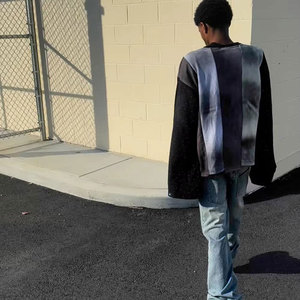 Custom Men's Knitted Oversized T-<b>Shirt</b> Custom <b>Patchwork</b> Graphic Streetwear Cartoon Print Mixed Panels Rhinestone Dot Sleeve - Product Image 6