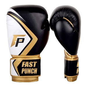 Gants de boxe personnalisés Fast Punch, noirs, pour l'entraînement, 16 oz, en cuir PU, gants d'entraînement personnalisables - Product Image 1