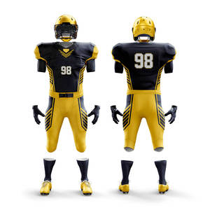 Uniformes de Fútbol Americano Bicolor Negro y Amarillo, Conjunto Completo con Diseño Personalizado Impreso para Jugadores, Transpirable, 100% Poliéster - Product Image 1