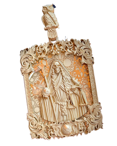 Pendentif Sainte Santa Muerte squelette personnalisé en or jaune 18 carats serti de diamants, style vintage Hip Hop, bijoux religieux pour hommes et femmes - Product Image 1