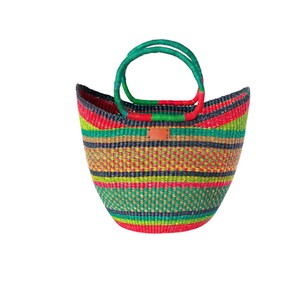 Trendy Handmade Seagrass Handbags <b>Green</b> Red Stripe Woven Straw Tote Bag Fashion Women Summer <b>Purse</b> OEM - Product Image 1
